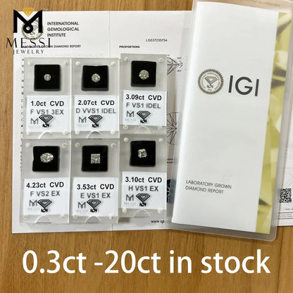 1ct 1.5ct 2ct 2.5ct 3ct 5ct With IGI certificate Round Lab Grown Diamonds  CVD HPHT Laboratory Diamond Wholesales