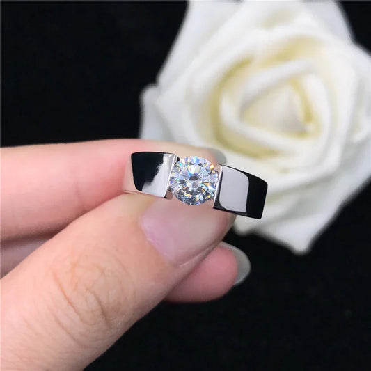 14K White Gold Certified 1CT Moissanite Diamond Men's Engagement Ring D Color Test Positive With Certificate